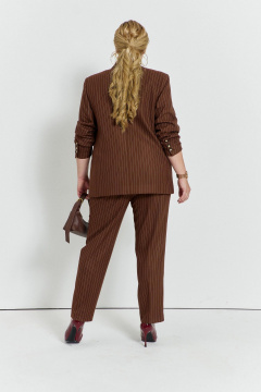 Жакет классический двубортный с карманами и вытачками TEZA 5713 полоска_коричневый - фото 4