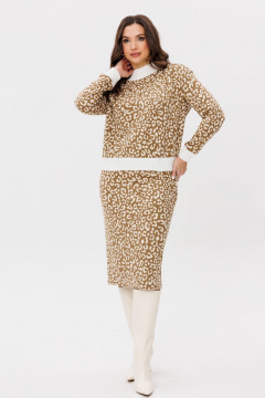 Трикотажный костюм с юбкой и джемпером, бежевый, демисезон Fantazia Mod 4612 беж - фото 5