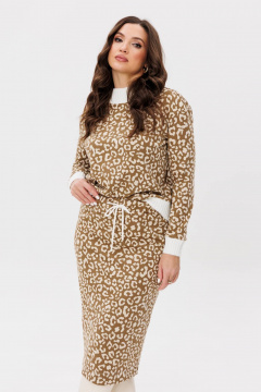 Трикотажный костюм с юбкой и джемпером, бежевый, демисезон Fantazia Mod 4612 беж - фото 2