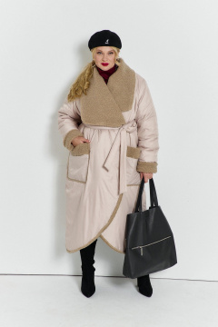 Пальто из плащевой ткани с меховым воротником TEZA 5732 экрю - фото 4