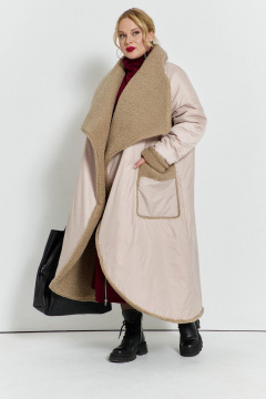 Пальто из плащевой ткани с меховым воротником TEZA 5732 экрю - фото 2