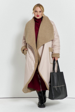 Пальто из плащевой ткани с меховым воротником TEZA 5732 экрю - фото 1