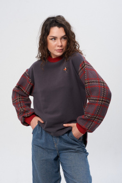 Джемпер из трикотажа в клетку с съемной брошью и свободным кроем HIT 2014/1 графит,бордо - фото 4