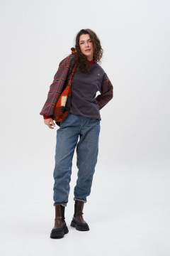 Джемпер из трикотажа в клетку с съемной брошью и свободным кроем HIT 2014/1 графит,бордо - фото 2