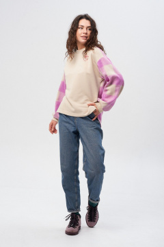 Джемпер и юбка из трикотажа и экокожи с вышивкой и карманами HIT 2014/1 бежевый - фото 5