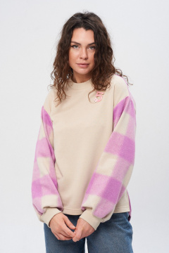 Джемпер и юбка из трикотажа и экокожи с вышивкой и карманами HIT 2014/1 бежевый - фото 4