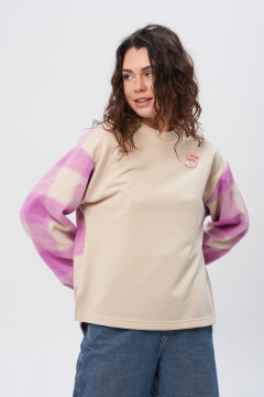 Джемпер и юбка из трикотажа и экокожи с вышивкой и карманами HIT 2014/1 бежевый - фото 2