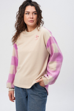 Джемпер и юбка из трикотажа и экокожи с вышивкой и карманами HIT 2014/1 бежевый - фото 1