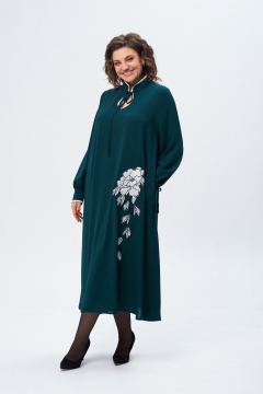 Платье свободное макси из легкого текстаиля Michel chic 2170 изумрудный - фото 4