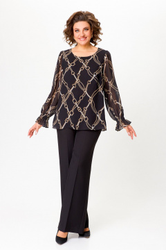 Шифоновая блузка А-силуэта с нагрудными выточками Swallow 803 чёрный,принт"цепи" - фото 4