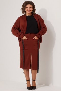 Демисезонный кардиган с юбкой на каждый день BegiModa 3077 терракот - фото 5