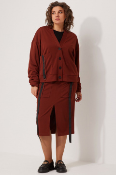 Демисезонный кардиган с юбкой на каждый день BegiModa 3077 терракот - фото 2