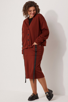 Демисезонный кардиган с юбкой на каждый день BegiModa 3077 терракот - фото 1