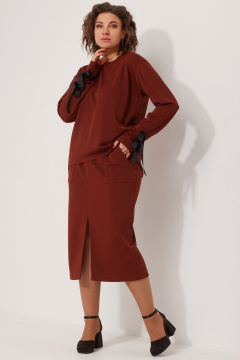 Демисезонный комплект свитшот и юбка в стиле casual BegiModa 3078 терракот - фото 3