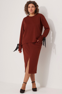 Демисезонный комплект свитшот и юбка в стиле casual BegiModa 3078 терракот - фото 2