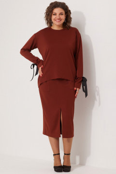 Демисезонный комплект свитшот и юбка в стиле casual BegiModa 3078 терракот - фото 1