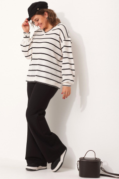 Трикотажный свитшот с V-образным вырезом в полоску BegiModa 4110 чёрно-белый - фото 5