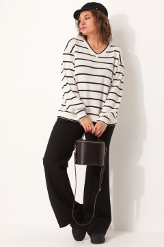 Трикотажный свитшот с V-образным вырезом в полоску BegiModa 4110 чёрно-белый - фото 4