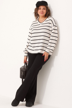 Трикотажный свитшот с V-образным вырезом в полоску BegiModa 4110 чёрно-белый - фото 3