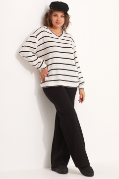 Трикотажный свитшот с V-образным вырезом в полоску BegiModa 4110 чёрно-белый - фото 1