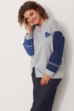 Свободный свитшот спорт-шик из трикотажа с джинсовыми вставками BegiModa 4111 серый - фото 4