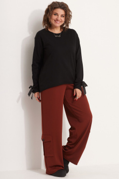 Свободные брюки-палаццо с двойным контрастным поясом BegiModa 6058 терракот - фото 5