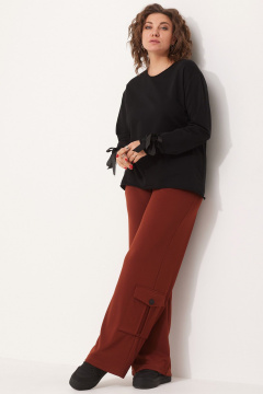 Свободные брюки-палаццо с двойным контрастным поясом BegiModa 6058 терракот - фото 1