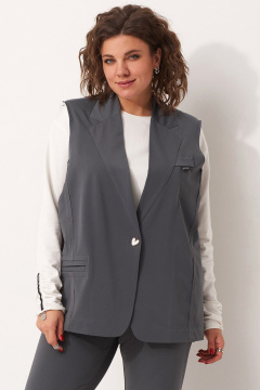 Модный жилет из текстиля с открытыми срезами и эффектом многослойности BegiModa 7015 графит - фото 1