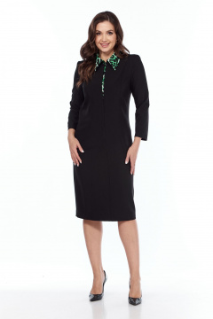 Платье с комбинированными тканевыми вставками на каждый день Vilena 1021 черный-зелены_леопард - фото 5