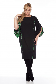 Платье с декоративными кантами и рельефами Vilena 1043 черный-зеленый_леопард - фото 1