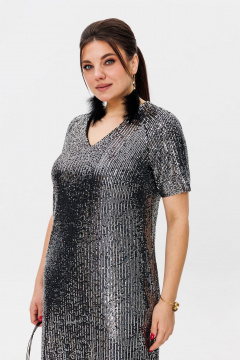 Платье из пайеток с V-образным вырезом нарядное Anelli 1441 звездное_небо - фото 4