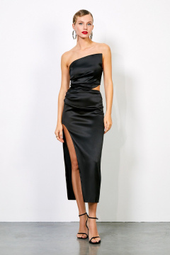 Платье черное в нарядном стиле с асимметричным вырезом Rivoli 7183 - фото 1