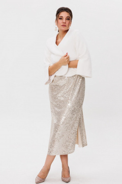 Платье молочное с пайетками и эффектным разрезом Anelli 1507 сияющий_поток - фото 2