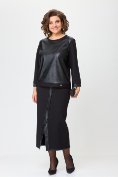 Джемпер Юбка демисезонный комплект из трикотажа и экокожи Michel chic 1394 черный - фото 3
