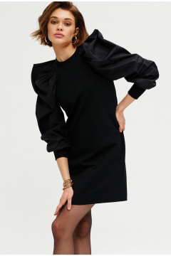 Платье черное короткое с дизайнерскими рукавами Noche mio 1.001 VARVARA - фото 1