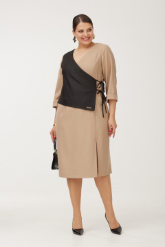 Платье бежевое деловое с запахом для офиса Danaida 2255 капучино - фото 5