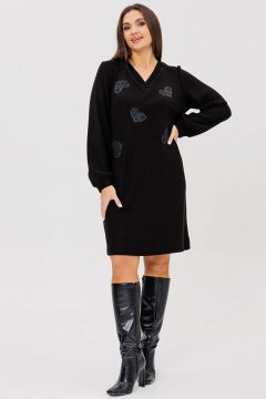 Платье черное трикотажное с аппликациями сердца Ma Сherie 4098 черный - фото 2