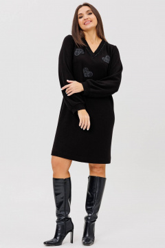 Платье черное трикотажное с аппликациями сердца Ma Сherie 4098 черный - фото 1
