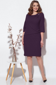 Платье фиолетовое из трикотажа с асимметричным подрезом Fortuna ШЖ 1270 баклажан - фото 1