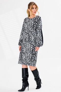 Теплое трикотажное платье с длинным рукавом и вставками Faufilure C1671 леопард_серый - фото 2