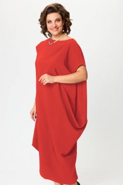 Красное свободное платье с асимметричным вырезом и складками Solomeya Lux 975 красный - фото 4