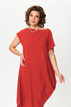 Красное свободное платье с асимметричным вырезом и складками Solomeya Lux 975 красный - фото 3