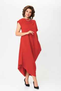 Красное свободное платье с асимметричным вырезом и складками Solomeya Lux 975 красный - фото 2