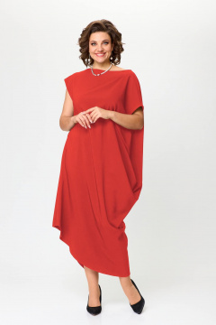 Красное свободное платье с асимметричным вырезом и складками Solomeya Lux 975 красный - фото 1