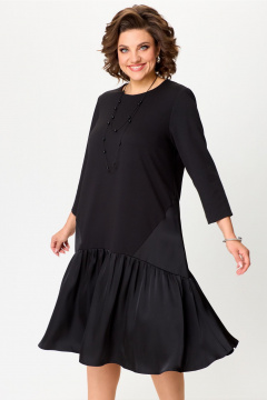 Трикотажное платье свободного силуэта с воланами и вставками Aira Style 24415 черный - фото 4