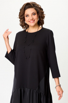 Трикотажное платье свободного силуэта с воланами и вставками Aira Style 24415 черный - фото 3