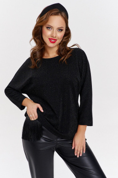 Черный джемпер из трикотажа с люрексом, стразами и сеточной вставкой AVE RARA 2210 черный - фото 1