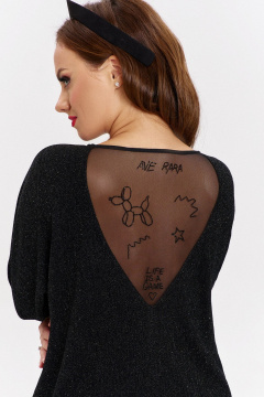 Черный джемпер из трикотажа с люрексом, стразами и сеточной вставкой AVE RARA 2210 черный - фото 2