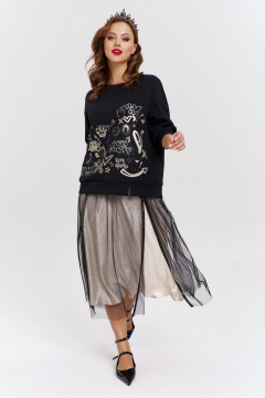 Бежевый расширенный мидиюбка из шелка и сетки с разрезом AVE RARA 3017 шампанское - фото 4