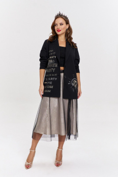 Бежевый расширенный мидиюбка из шелка и сетки с разрезом AVE RARA 3017 шампанское - фото 1